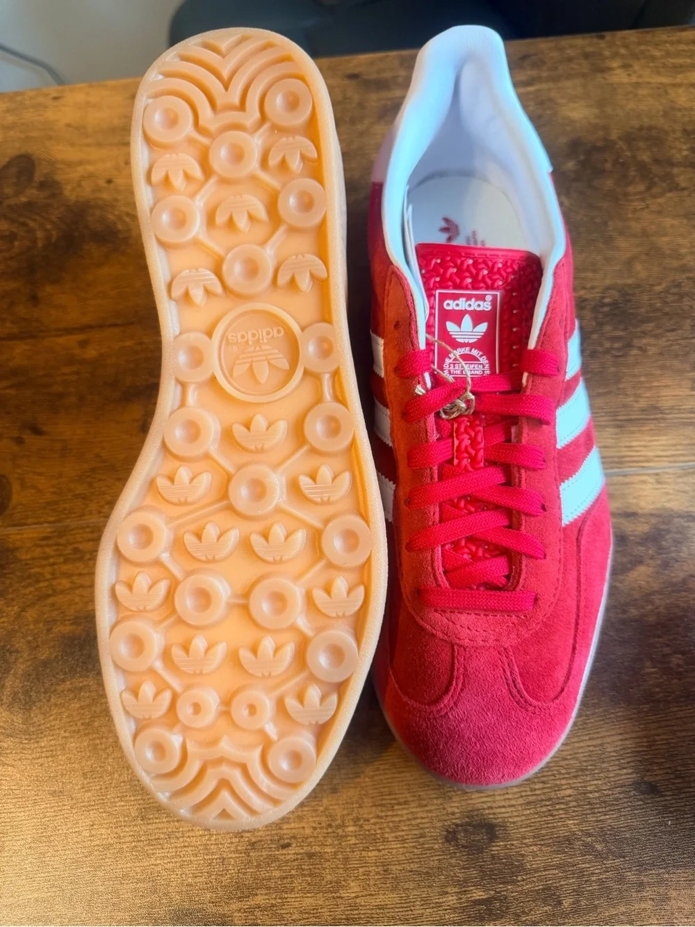 adidas Gazelle Red Suede Sneakers with White Stripes 10M